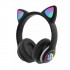 Cat Stn-28 Pro Sevimli Kedi Kulaklı LED Işıklı Katlanabilir Kablosuz Kulaküstü Bluetooth Kulaklık (Siyah)