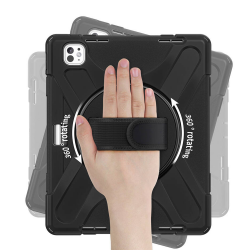 iPad Pro 13 2024 Uyumlu Defender Standlı Zırhlı Silikon Tablet Kılıfı (Siyah)