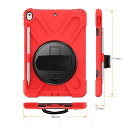iPad Air 3 10.5 inc Uyumlu Defender Standlı Zırhlı Silikon Tablet Kılıfı (Kırmızı)
