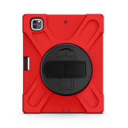 İpad Pro 11 İnch (2021-2020-2018) Uyumlu Defender Standlı Zırhlı Silikon Tablet Kılıfı (Kırmızı)