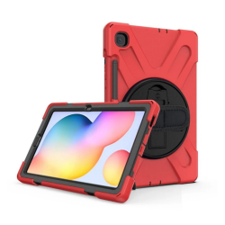 Samsung Galaxy Tab S6 Lite 10.4 inc P610/P615/P617 Uyumlu Defender Standlı Zırhlı Silikon Tablet Kılıfı (Kırmızı)