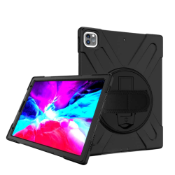 iPad Pro 12.9 2022/2021/2020/2018 Uyumlu Defender Standlı Zırhlı Silikon Tablet Kılıfı (Siyah)