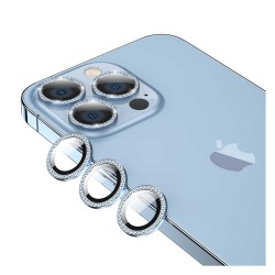 iPhone 12 Pro Max Uyumlu Kristal Taşlı Kamera Lens Koruyucu (Mavi)