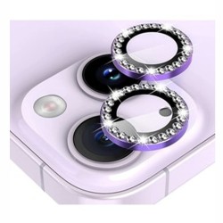 iPhone 14 / 14 Plus Uyumlu Kristal Taşlı Kamera Lens Koruyucu (Mor)
