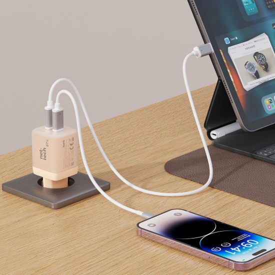 Nettech NT-HCH12 PD+QC GaNPrime 67W Şarj Aleti (Pembe)