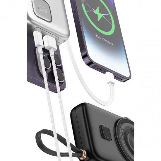 Keephone PB17 MagEasy 10.000 mAh 20W Type-C 20W Lightning 22.5W USB 15W Kablosuz Şarj PD Magsafe Powerbank (Gümüş)