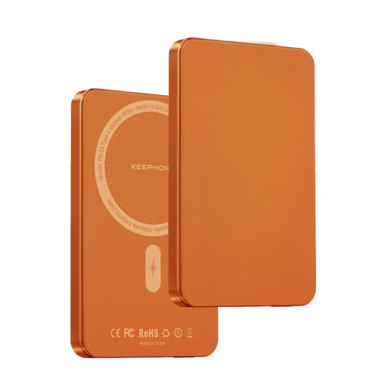 Keephone PB33 Lucci 5.000 mAh 20W Type-C 15W Kablosuz Şarj PD Magsafe Powerbank (Turuncu)