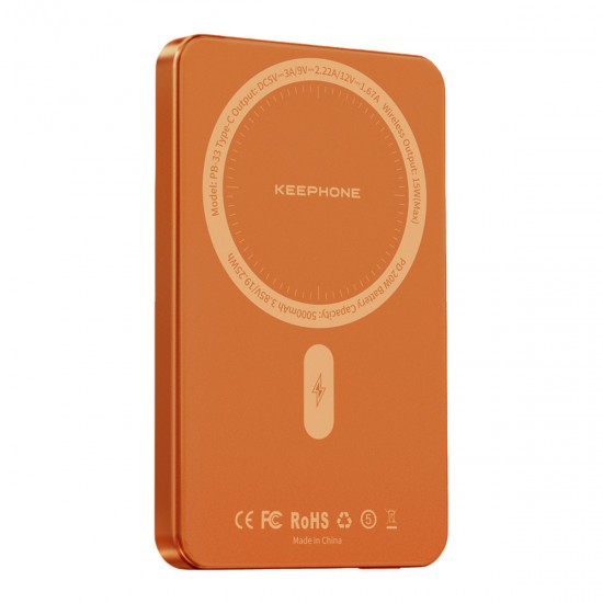 Keephone PB33 Lucci 5.000 mAh 20W Type-C 15W Kablosuz Şarj PD Magsafe Powerbank (Turuncu)