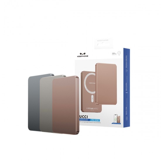 Keephone PB33 Lucci 5.000 mAh 20W Type-C 15W Kablosuz Şarj PD Magsafe Powerbank (Turuncu)