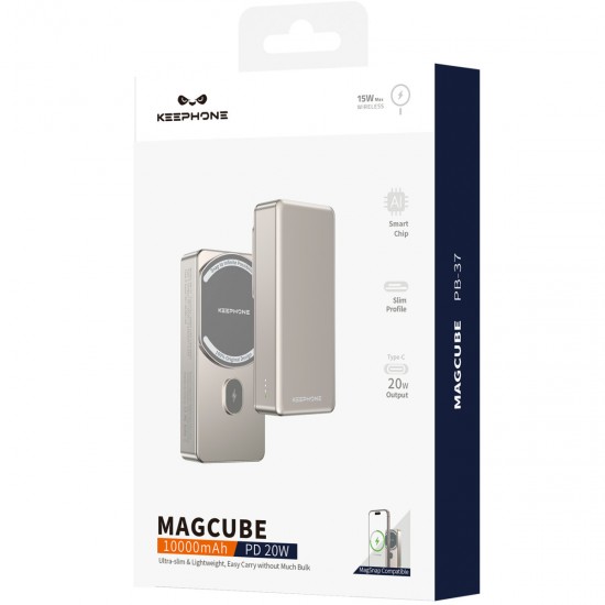 Keephone PB37 MagCube 10.000 mAh Type-C 20W PD Magsafe Destekli Powerbank (Çöl Titanyum)