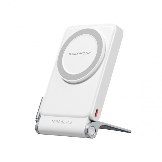 Keephone PB45 Hotta 10.000 mAh 22.5W Dahili Type-C Kablolu 15W Kablosuz Şarj Destekli Standlı PD Magsafe Powerbank (Beyaz)