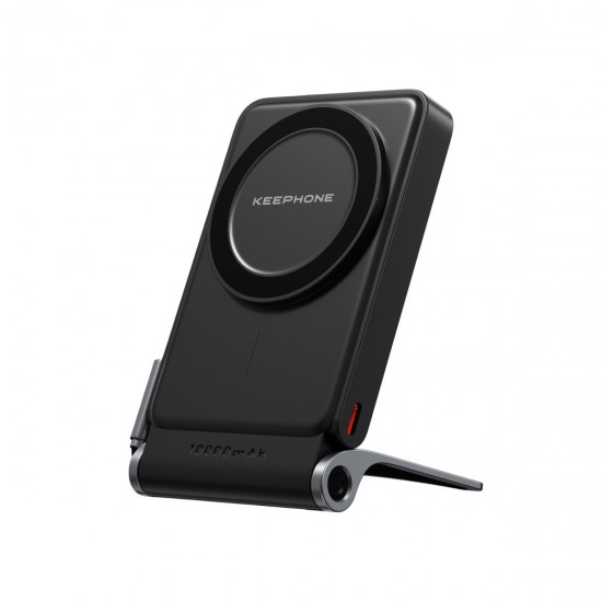 Keephone PB45 Hotta 10.000 mAh 22.5W Dahili Type-C Kablolu 15W Kablosuz Şarj Destekli Standlı PD Magsafe Powerbank (Siyah)