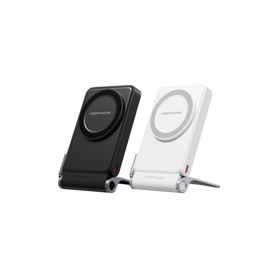 Keephone PB45 Hotta 10.000 mAh 22.5W Dahili Type-C Kablolu 15W Kablosuz Şarj Destekli Standlı PD Magsafe Powerbank (Siyah)