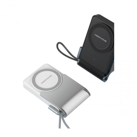 Keephone PB45 Hotta 10.000 mAh 22.5W Dahili Type-C Kablolu 15W Kablosuz Şarj Destekli Standlı PD Magsafe Powerbank (Siyah)