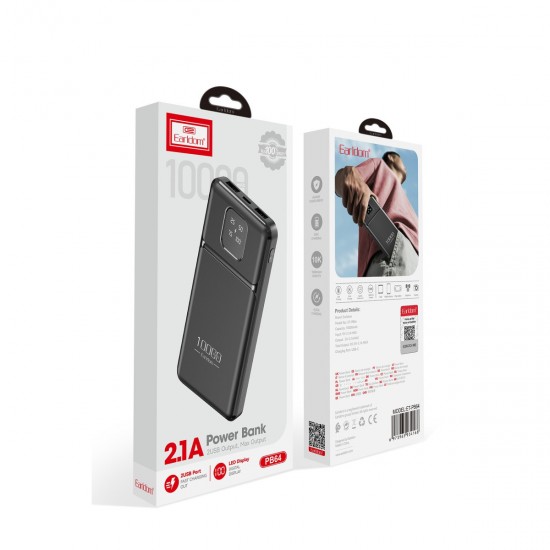 Earldom PB64 10.000 mAh 2 Adet 10W USB Çıkışlı Dijital Göstergeli Powerbank (Siyah)