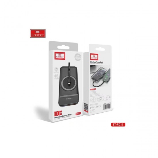 Earldom PD13 10.000 mAh Kablosuz Şarjlı PD Hızlı Şarj Powerbank (Siyah)