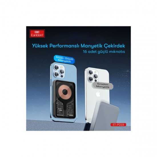 Earldom PD19 5.000 mAh Kablosuz Şarjlı Standlı PD Hızlı Şarj Powerbank (Siyah)