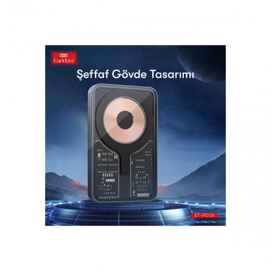 Earldom PD19 5.000 mAh Kablosuz Şarjlı Standlı PD Hızlı Şarj Powerbank (Siyah)