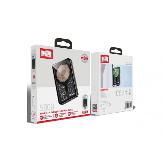 Earldom PD19 5.000 mAh Kablosuz Şarjlı Standlı PD Hızlı Şarj Powerbank (Siyah)