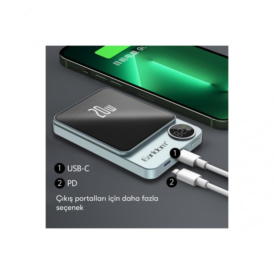 Earldom PD23 5.000 mAh 20W Kablosuz Şarjlı PD Hızlı Şarj Mini Powerbank (Mor)