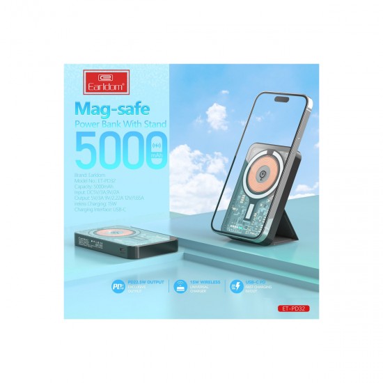 Earldom PD32 5.000 mAh 22.5W Kablosuz Şarjlı Standlı PD Hızlı Şarj Powerbank (Beyaz)