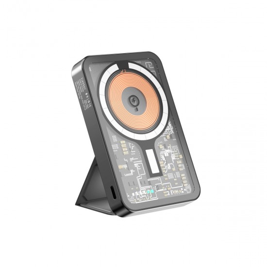 Earldom PD32 5.000 mAh 22.5W Kablosuz Şarjlı Standlı PD Hızlı Şarj Powerbank (Siyah)