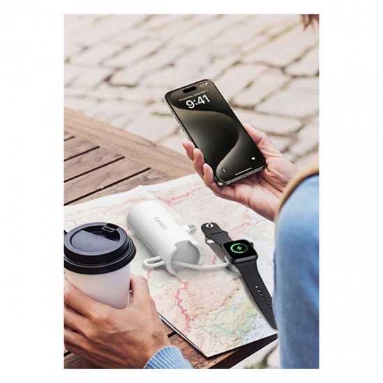 Earldom PD46 5.000 mAh 20W Dahili Type-C Çıkışlı Ekstra Dahili 2.5W Saat Şarj Kablolu PD Hızlı Şarj Mini Powerbank (Beyaz)