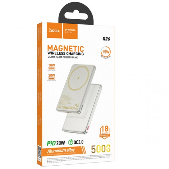 Hoco Q26 5.000mAh Ultra İnce Alüminyum MagSafe Powerbank (Turuncu)