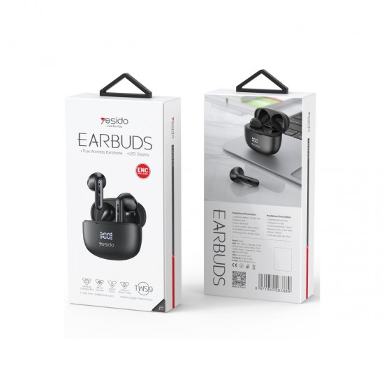 Yesido TWS19 Bluetooth 5.3 Dijital Göstergeli ve ENC Özellikli Kablosuz Kulaklık (Siyah)