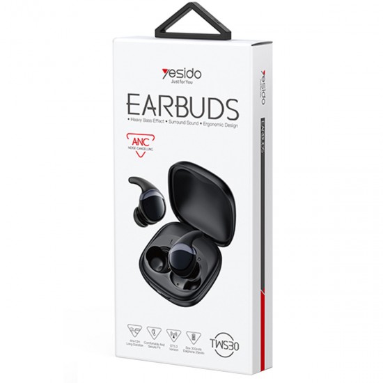 Yesido TWS30 Bluetooth 5.3 ANC Aktif Gürültü Engelleyici Kablosuz Kulaklık (Siyah)