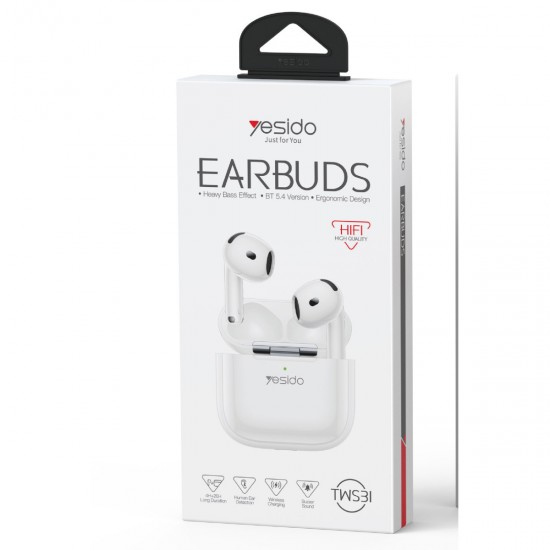 Yesido TWS31 Bluetooth 5.4 HiFi Ses Destekli Kablosuz Airpods Kulaklık (Beyaz)