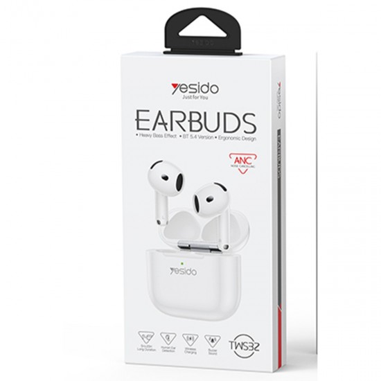 Yesido TWS32 Bluetooth 5.4 Gerçek ANC Aktif Gürültü Engelleyici Kablosuz Kulaklık (Beyaz)