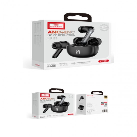 Earldom TWS36 Bluetooth 5.3 Hibrit ANC+ENC Gürültü Engelleyici Kulaklık (Siyah)