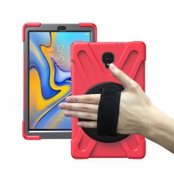 Samsung Galaxy Tab A 10.5 2018 T590-T595-T597 Uyumlu Defender Standlı Zırhlı Silikon Tablet Kılıfı (Kırmızı)