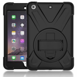 iPad Mini 3 Uyumlu Defender Standlı Zırhlı Silikon Tablet Kılıfı (Siyah)