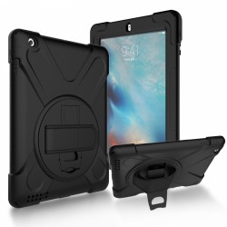 iPad 1-2-3-4 Uyumlu Defender Standlı Zırhlı Silikon Tablet Kılıfı (Siyah)