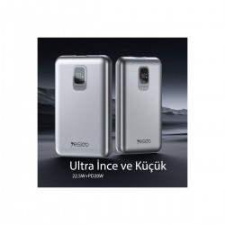 Yesido YP46 10.000 mAh 22.5W Dijital Göstergeli USB3.0 PD Hızlı Şarj Powerbank (Gri)