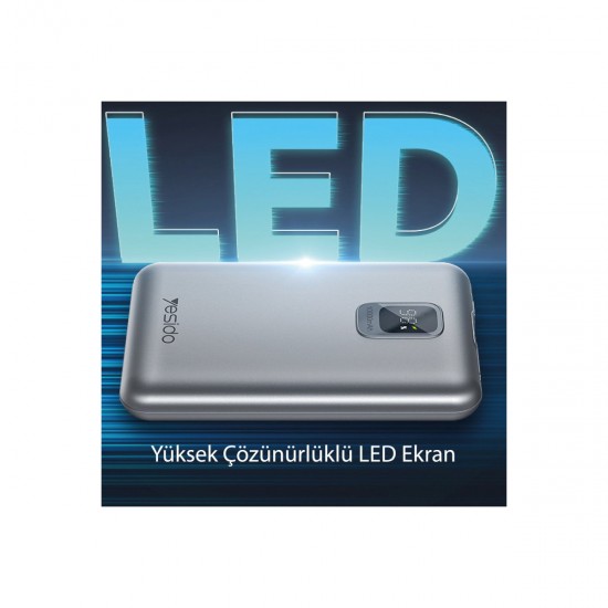 Yesido YP46 10.000 mAh 22.5W Dijital Göstergeli USB3.0 PD Hızlı Şarj Powerbank (Gri)