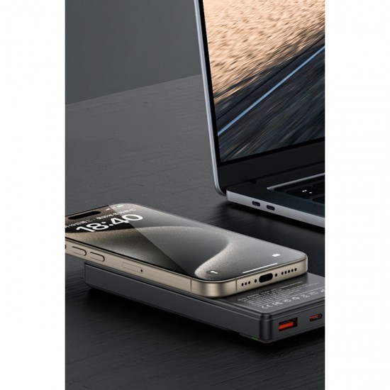 Yesido YP57 10.000 mAh Led Şarj Göstergeli 22.5W USB3.0 ve 20W Type-C Çıkışlı 15W Kablosuz Şarjlı PD Hızlı Şarj Magsafe Powerbank (Siyah)