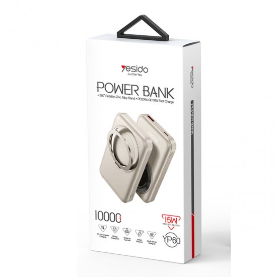 Yesido YP60 10.000 mAh 20W Type-C 18W USB ve 15W Kablosuz Şarj Çıkışlı PD Magsafe Powerbank (Gold)