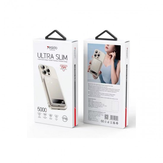 Yesido YP66 5.000 mAh Led Şarj Göstergeli 20W Type-C Çıkışlı 15W Kablosuz Şarjlı PD Hızlı Şarj Magsafe Powerbank (Gold)