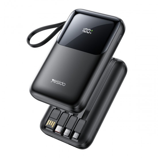 Yesido YP71 Dijital Göstergeli 10.000 mAh 6in1 22.5W PD Hızlı Şarj Powerbank (Siyah)