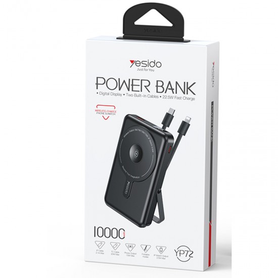Yesido YP72 Dijital Göstergeli 10.000 mAh Kablosuz Magsafe Powerbank (Siyah)