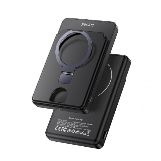 Yesido YP73 Konum Takip Özellikli 5.000 mAh Kablosuz Magsafe Powerbank (Siyah)