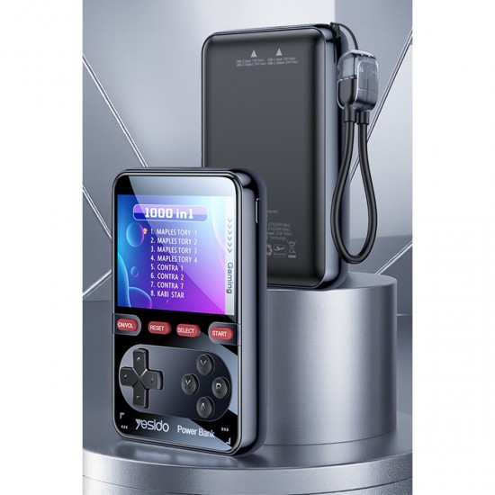 Yesido YP87 Dahili Retro Oyun Konsollu 10.000 mAh 2in1 20W PD Hızlı Şarj Powerbank (Siyah)