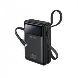 Yesido YP97 Dijital Göstergeli 20.000 mAh 65W Hızlı Şarj Destekli Dahili Type C Kablolu Laptop Şarj Edebilir Powerbank (Siyah)