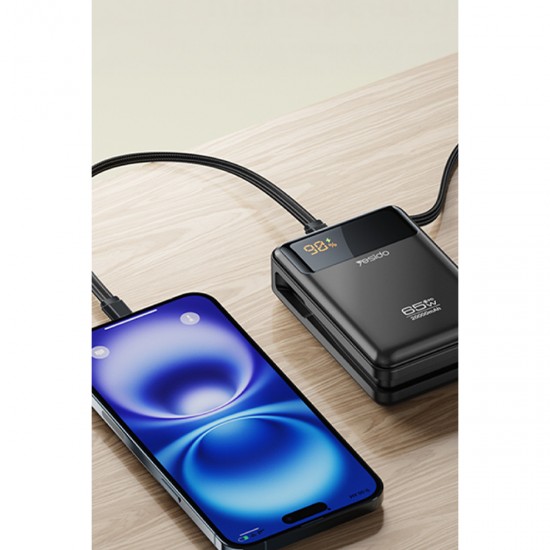 Yesido YP97 Dijital Göstergeli 20.000 mAh 65W Hızlı Şarj Destekli Dahili Type C Kablolu Laptop Şarj Edebilir Powerbank (Siyah)