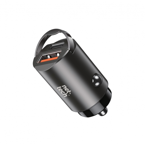 Nettech NT-CCH05 30W PD& QC 3.0 Çift Portlu Metal Araç Şarjı (Siyah)