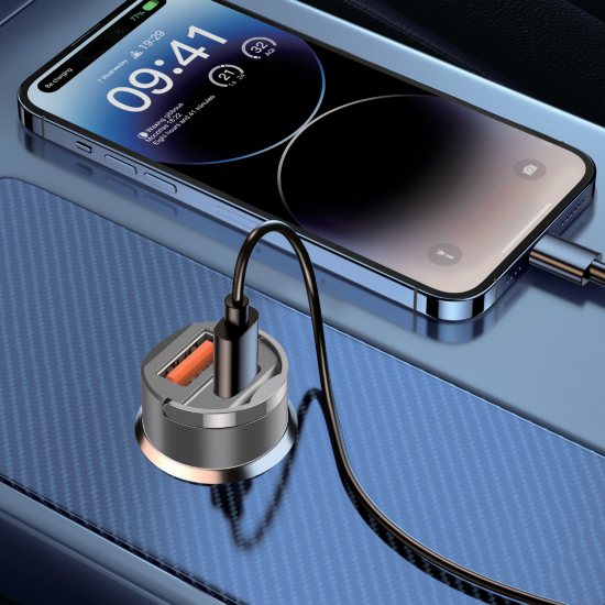 Nettech NT-CCH05 30W PD& QC 3.0 Çift Portlu Metal Araç Şarjı (Siyah)