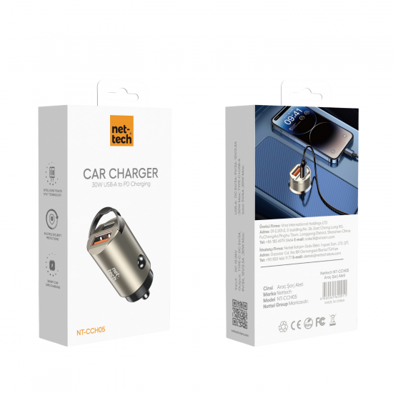 Nettech NT-CCH05 30W PD& QC 3.0 Çift Portlu Metal Araç Şarjı (Space Gray)